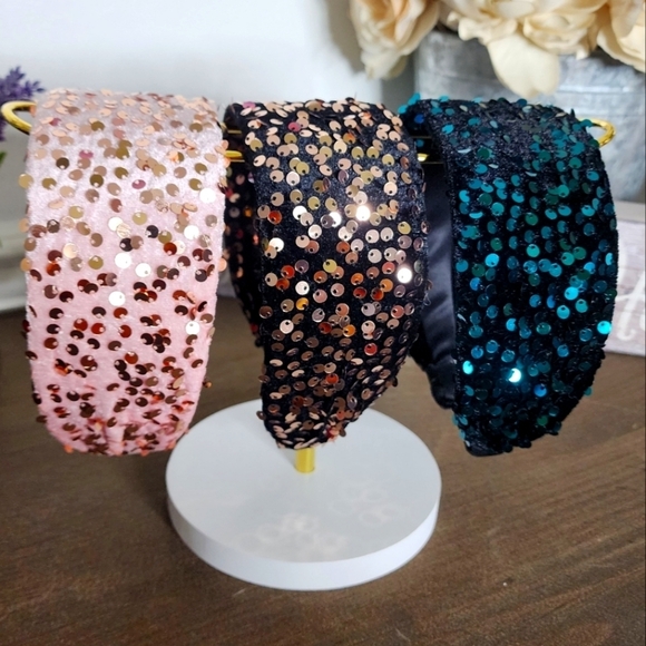 Accessories - Sequin Embellished Headbands - Pink, Black, Blue
